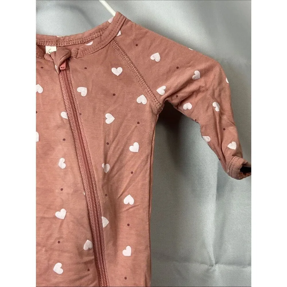 Quincy Mae pink hearts bamboo footie size Newborn